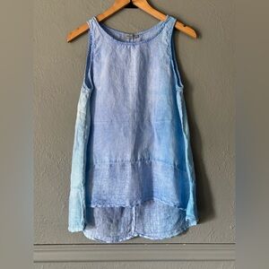 Grand Greece 100% Linen Tank Top Blue Lightweight Layered Size L